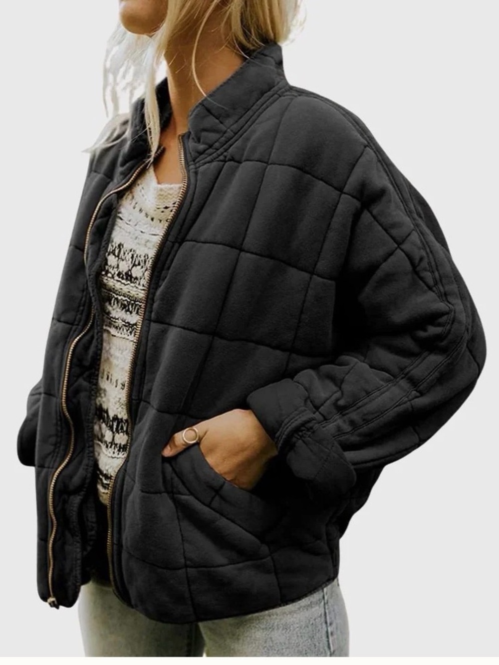 Classic Black Quilted Puffer Jacket - Women's Zip Front